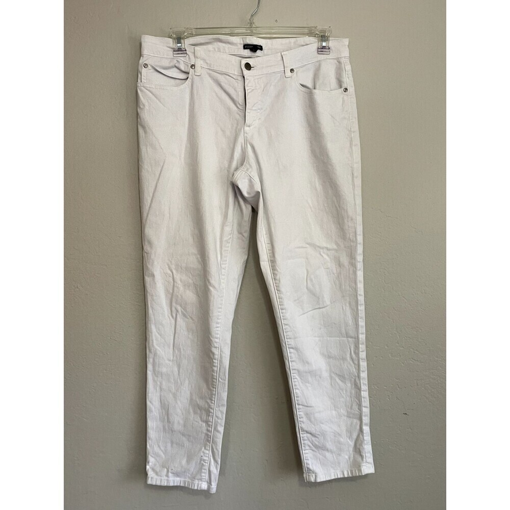 Eileen Fischer Woman's White Jeans Size 14 Straight Leg Modern Office Minimal